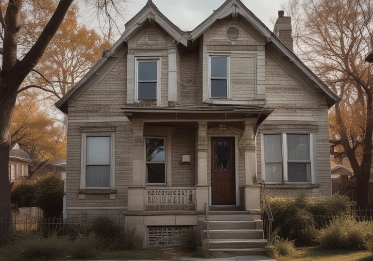 A happy homeowner shaking hands with a friendly buyer in front of a house.