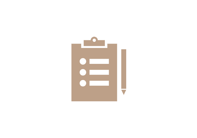 Beige checklist clipboard and pen icon for organization and project management.