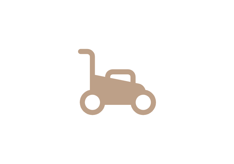 Tan push lawn mower icon representing garden maintenance and landscaping services.