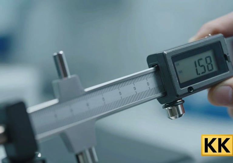 A precise measuring instrument or digital micrometer used for calibration in a laboratory setting with soft blue tones.