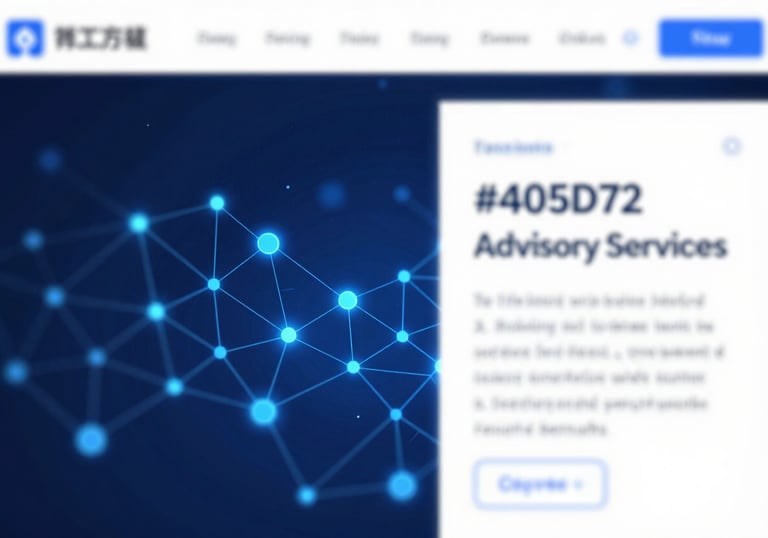 A digital interface glowing with blue data visualization and nodes, symbolizing modern efficiency and technology-led advisory services, using #405D72.