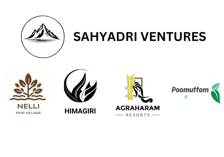 Logos of Sahyadri Ventures and its entities:Agraharam Resorts, Nelli Mud Village, Himagiri,Poomuttam