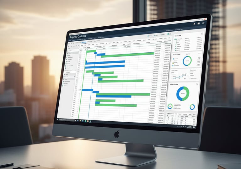 Project controls dashboard showing scheduling, cost, and performance metrics.