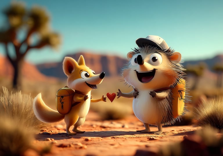 Tumbleberry Hedgehog with dingo friend in Outback