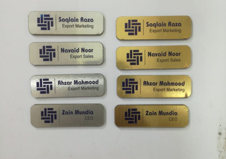 Sleek UV printing on corporate metal nameplates
