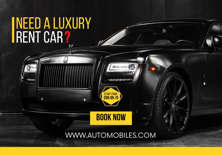 a black and white rolls royce royce car with a yellow sign that says need to