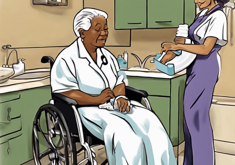 a nurse in a wheelchair is taking care of a patient