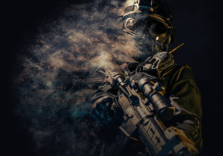 The left side of a soldier is fading away
