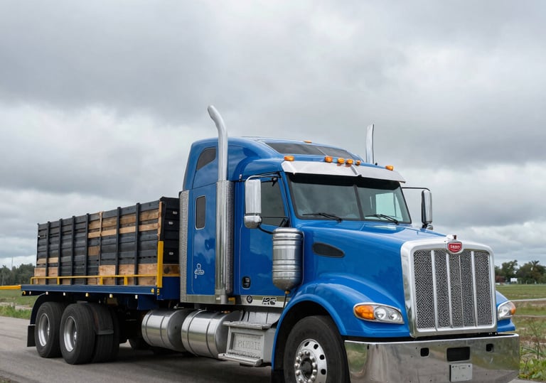 trailer truck passing on road near rail guard