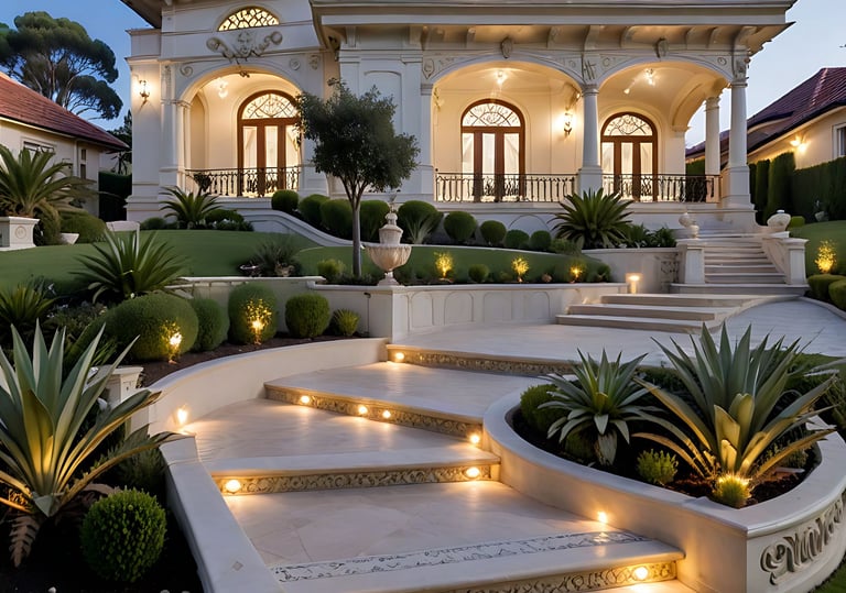 a house with a staircase leading to a large house  | Nour Nagy Designs