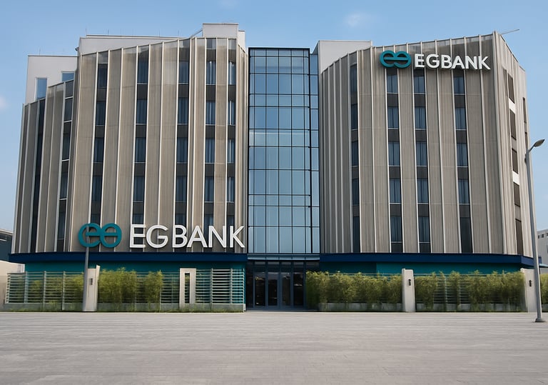 a large building with a large sign that says eg bank | Nour Nagy Designs