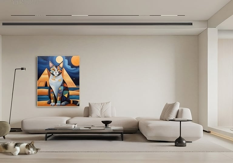 a living room with a couch and a cat| Nour Nagy Designs