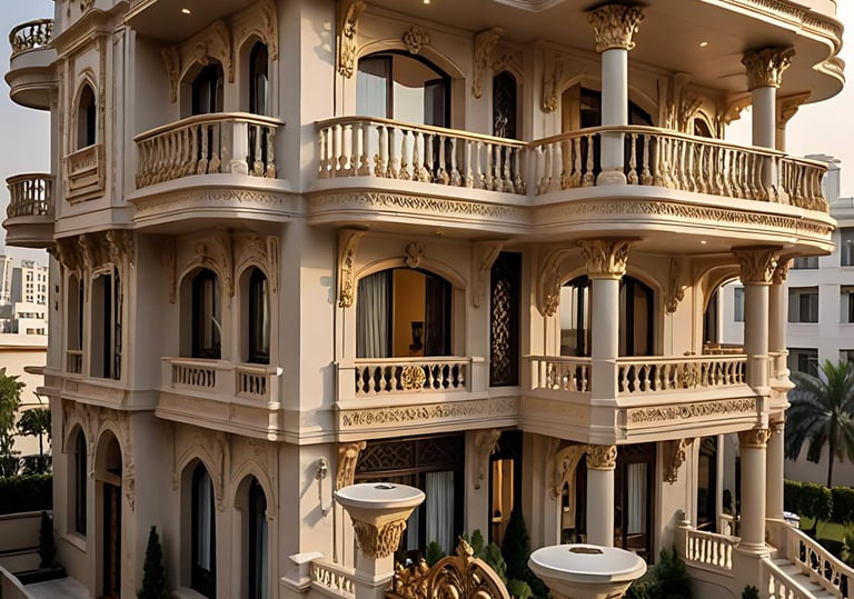 a large building with a large balcony and a balcony | Nour Nagy Designs