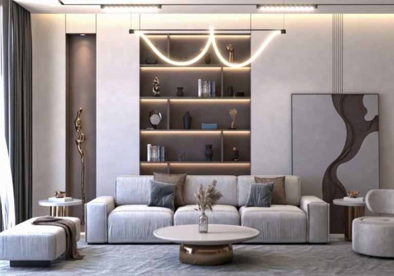 a living room with a couch and a table Nour Nagy Designs