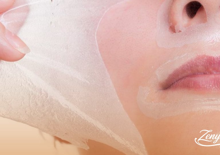 Rostro de mujer recibiendo la retirada de una capa de peeling químico exfoliante.