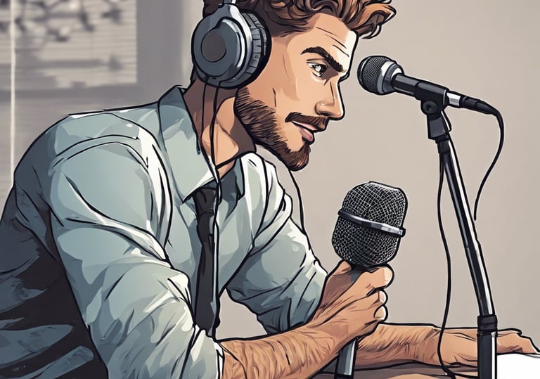 a man in a recording studio with a microphone and headphones