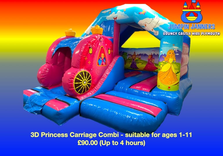 3D Princess Carriage Combi Bouncy Castle Hire Plymouth