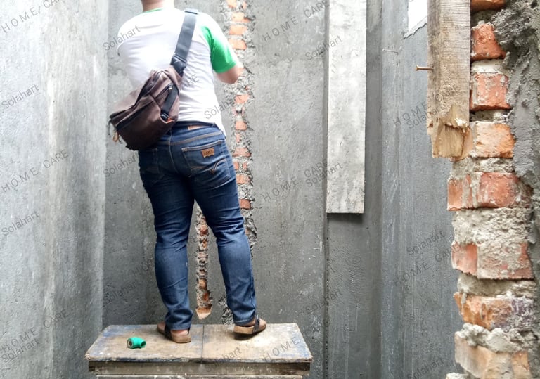 Team solahart home care memasang instalasi pipa  waterheater