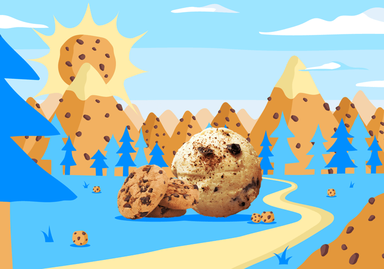 présentation packaging glace ben&jerry's sur un fond illustratif bleu