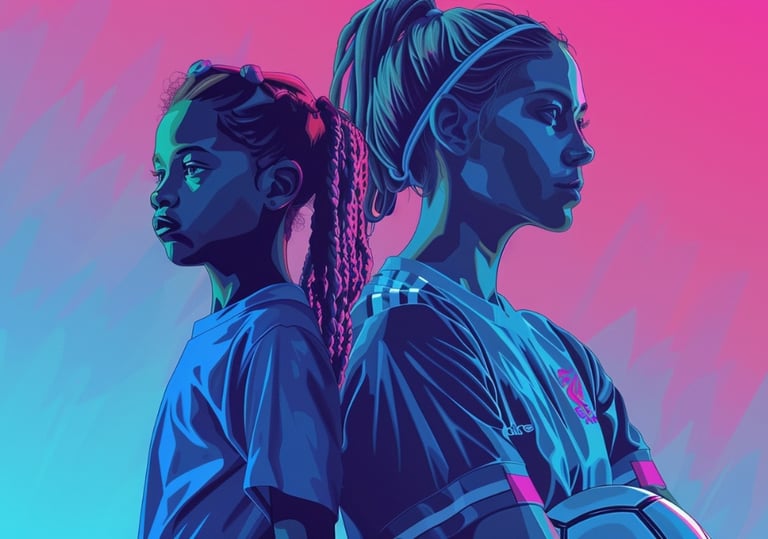 two young women standing back to back to in soccer tshirts