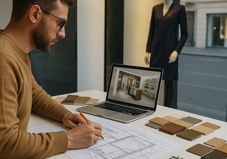 Progettazione allestimenti boutique e corner con designer, grafici e artigiani"