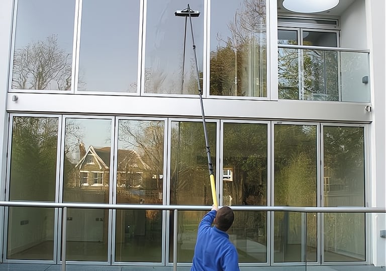 Long reach window cleaning in Exeter, UK by C Thru Window Cleaners