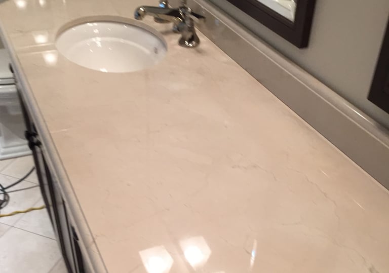 Professionally polished Crem Marfil Marble Bathroom vanity countertop