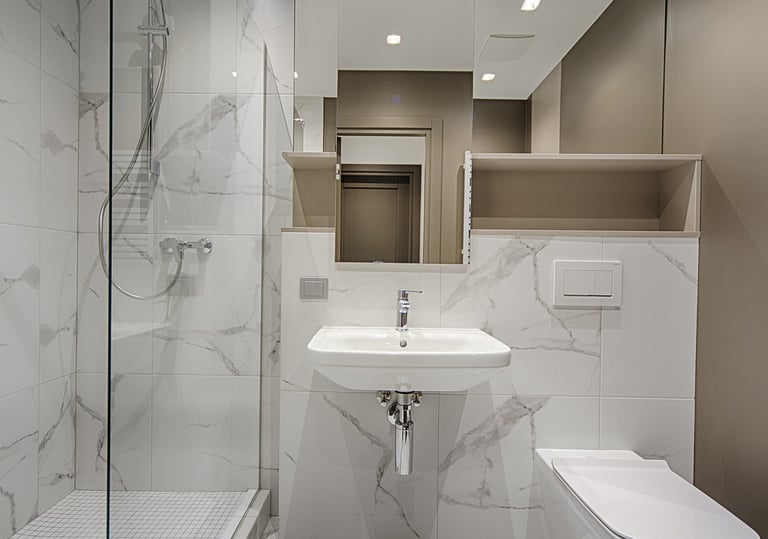 restored and polished natural stone marble bathroom 