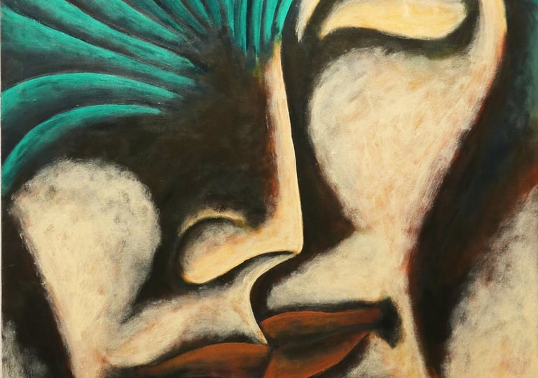 Hesham Nawar, kiss and tree, acrylic on canvas.