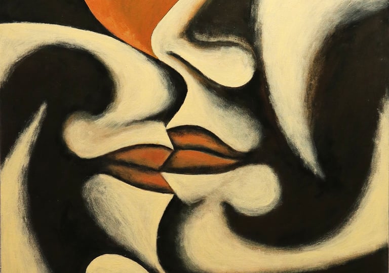 Hesham Nawar, kiss in orange, acrylic on canvas