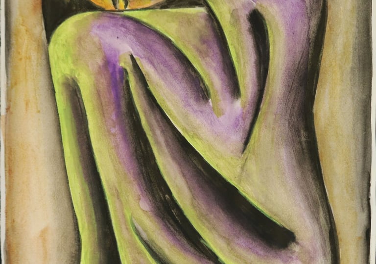 Sleeping in The Cold, Watercolour on paper, 35 x 50 cm.