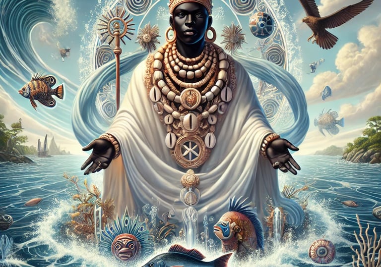 Black King, an image of the Efik God Ekpeyong - water and fish are in his orbit