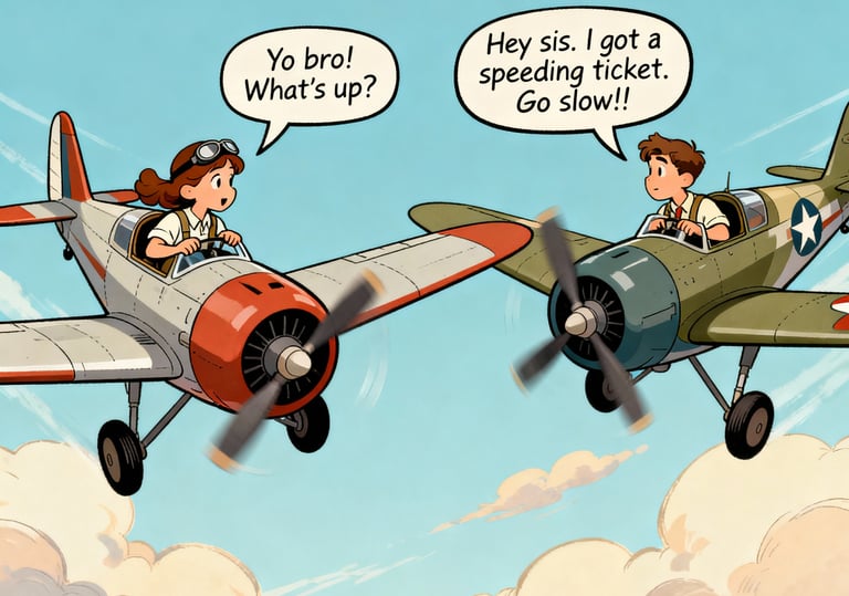 a cartoonish airplane with a pilot communication, representing Air Regulations