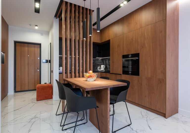 Architectural floor plan and 3D design concept for kitchen remodeling project