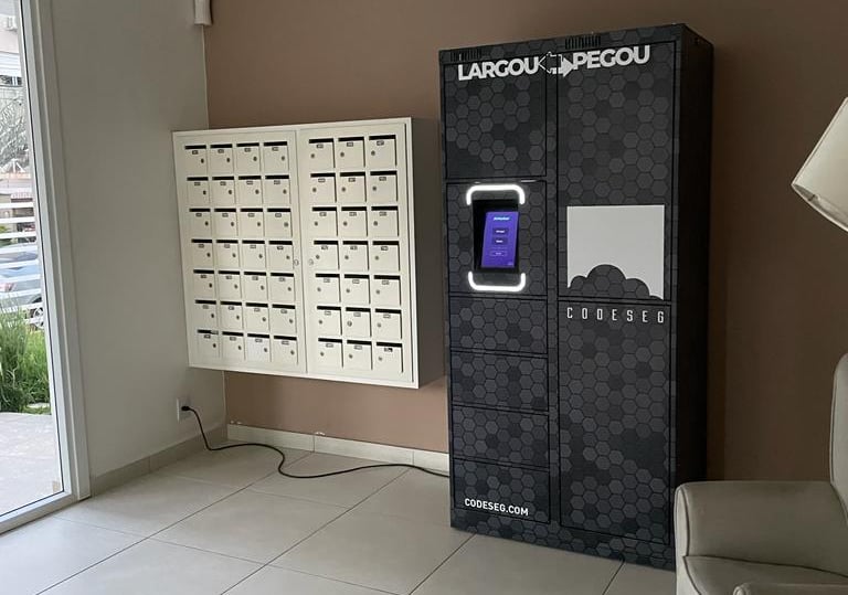 Armário airlocker azul duplo auxiliar empresa condominio locker armario inteligente entrega