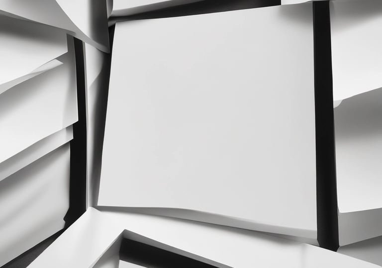 Abstract 3D geometric background featuring white paper-like layers with sharp shadows and minimalist design.