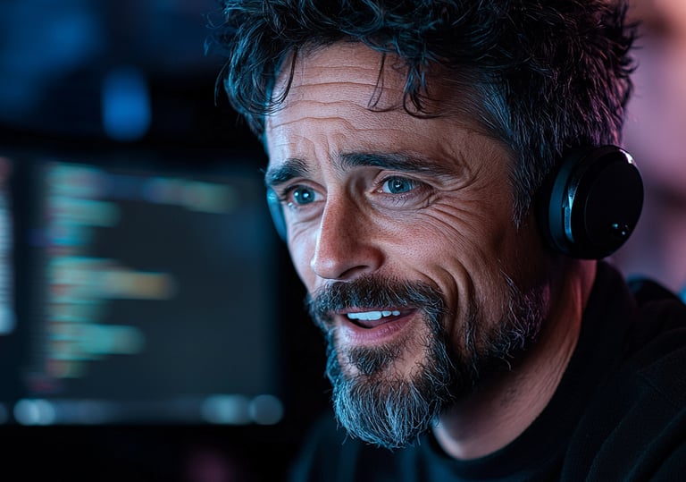 Atlas smiling while discussing ideas and reviewing a book during a personal brand strategy conversation.