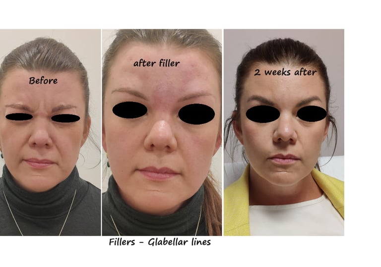 Before and after photos filler glabella – smooth glabella without wrinkles for pleasant looks.