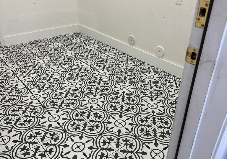 a black and white tile floor