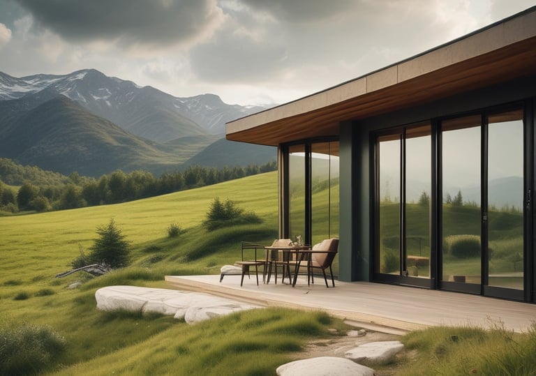 a house with a view of a mountain range