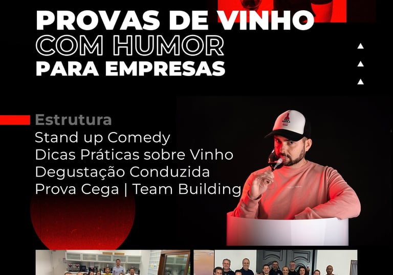 Provas de vinho com humor e stand up comedy para eventos corporate e empresas
