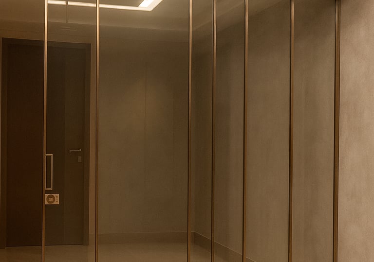 Telescopic glass partitions
