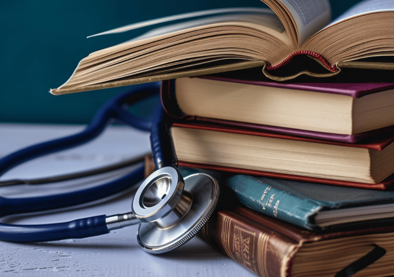 nursing books and stethoscope