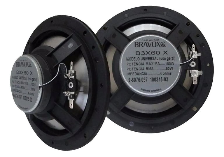 Auto Falante Triaxial Bravox B3X60 X 6 Preto-Prata