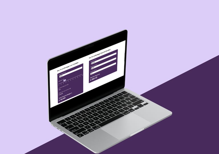 a laptop computer screen showing a website page on a purple background
