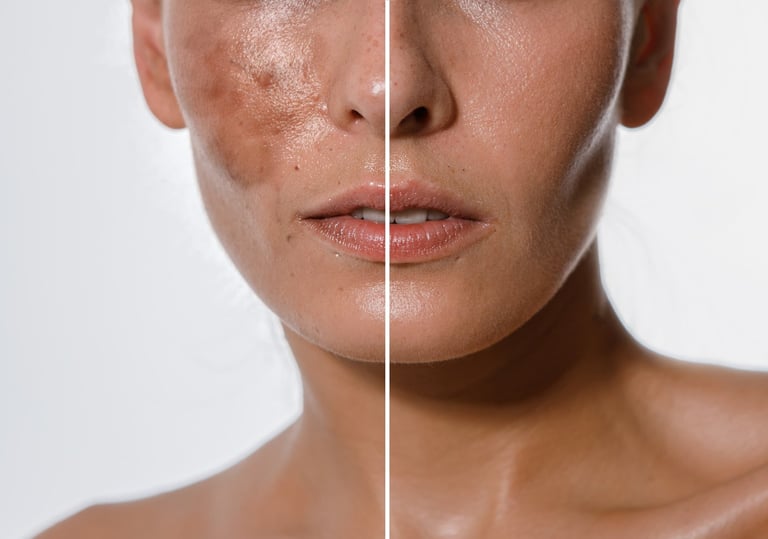 Antes y después del tratamiento Dermamelan para eliminar manchas faciales en AR Clinic