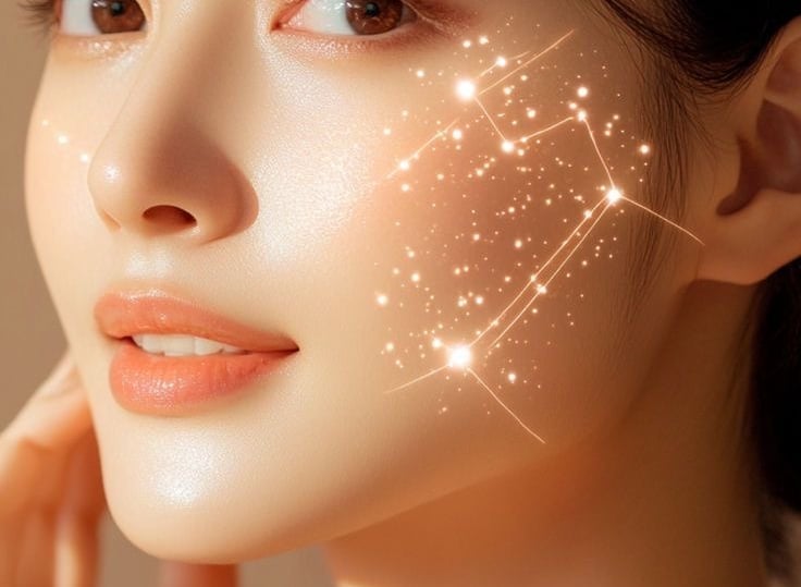 Rostro iluminado representa el tratamiento ADN de salmón con polinucleótidos en AR Clinic.