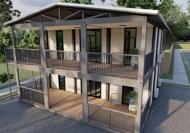 2 story container home with back porch
