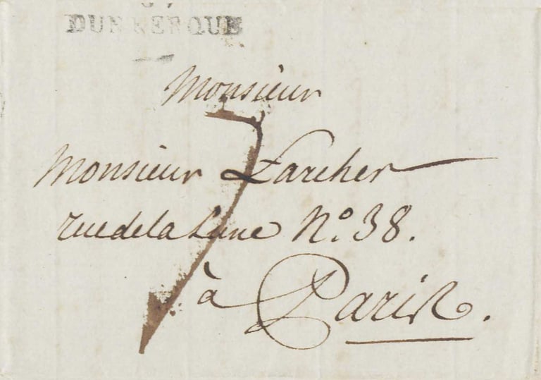 16 octobre 1792, lettre écrite à ANVERS mais postée à DUNKERQUE en port dû pour PARIS.