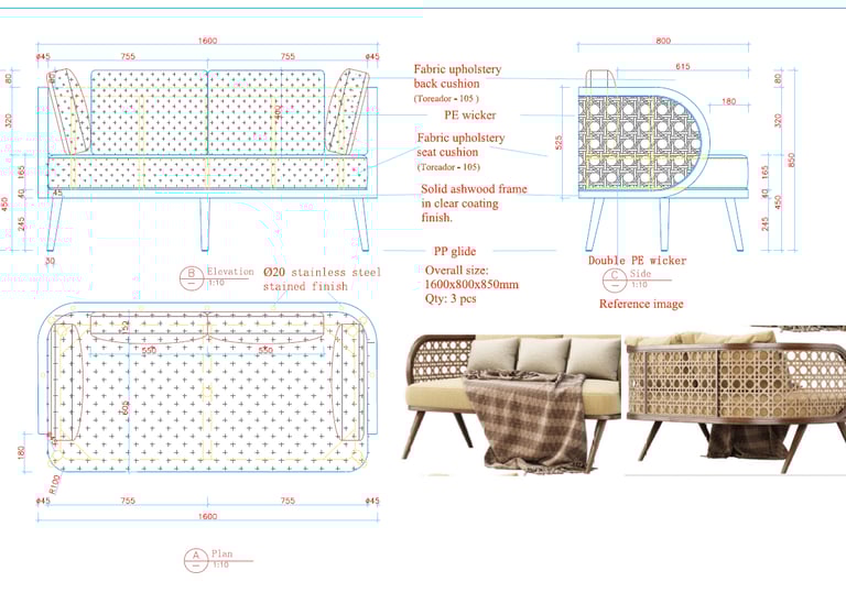 2d shop drawing for loose furniture